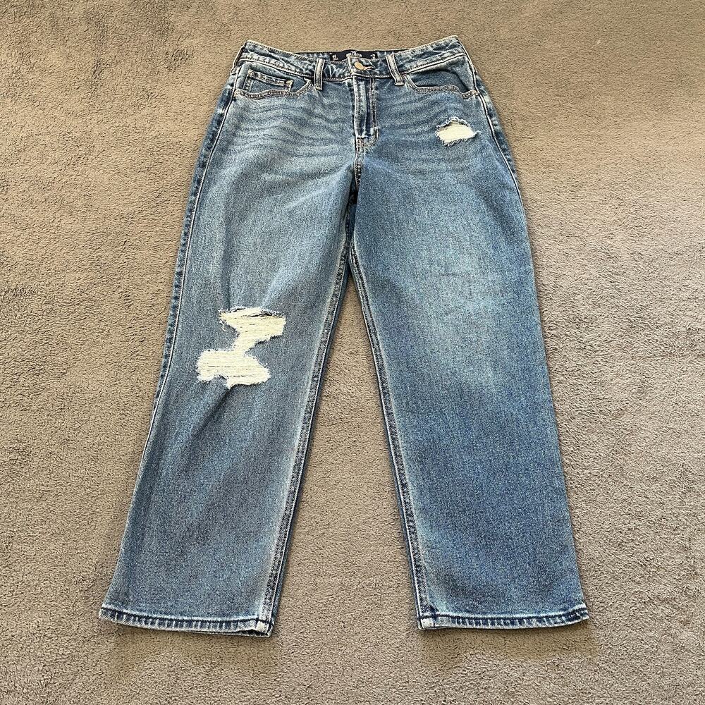 Hollister Ultra High Rise Vintage Straight Blue Distressed Jeans Womens Sz 29x25